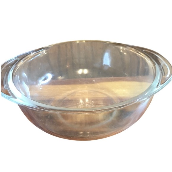 Vintage Pyrex Clear Glass Round Casserole Baking Dish Handles USA D-33 - Picture 1 of 6